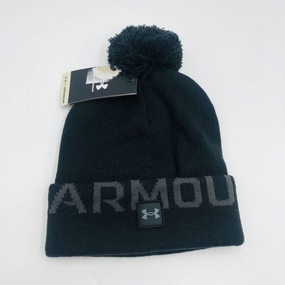 Brand New Under Armour Men's Halftime Fleece Pom Black‎ Beanie Winter Beanie - Picture 3 of 5